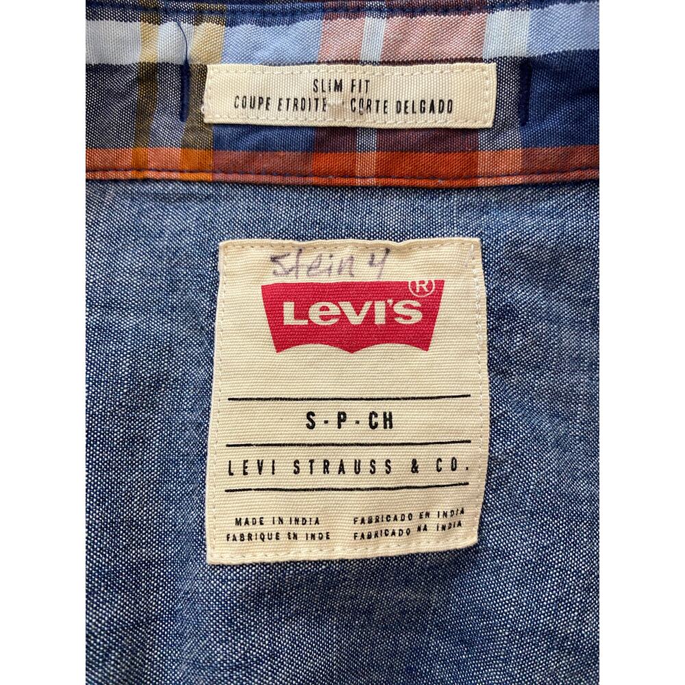 Levi's Orange Blue Plaid Casual Button-Down Shirt - Picture 6 of 7